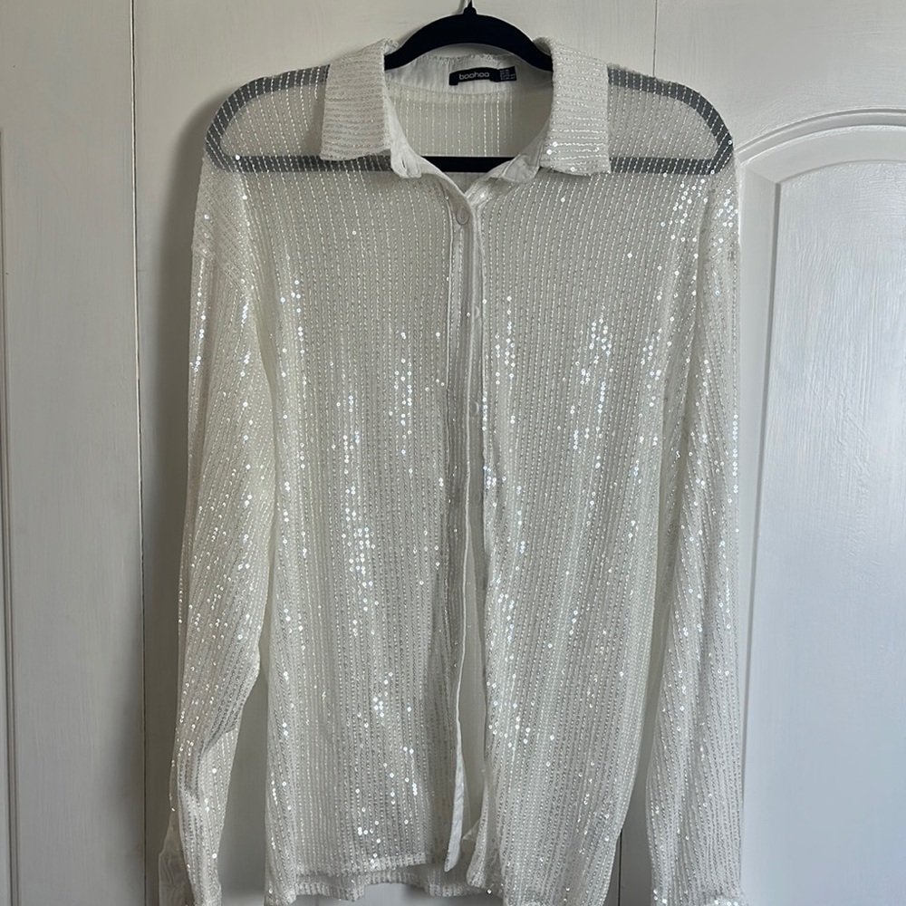 Boohoo White Sequin Embellished Blouse